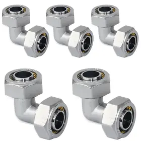 Pikwo B0d91f9n5l 5pc Elbow Air Piping Fittings 3/4 X Tubing Brass-nickel Plated 200psi