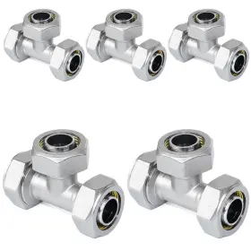 Pikwo B0d91fg963 5pc 3/4 Tee Air Piping Fittings X Tubing Brass-nickel